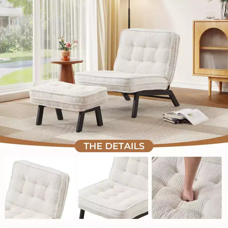 Fauteuil d'appoint Bestier avec dossier réglable, fauteuil de salon capitonné avec pouf, fauteuil inclinable rembourré pour salle de lecture