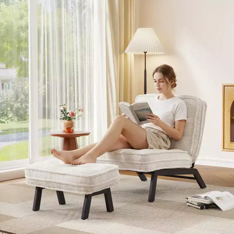 Fauteuil d'appoint Bestier avec dossier réglable, fauteuil de salon capitonné avec pouf, fauteuil inclinable rembourré pour salle de lecture
