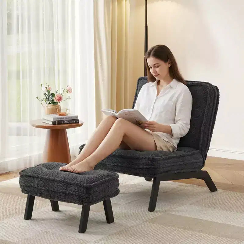 Fauteuil d'appoint Bestier avec dossier réglable, fauteuil de salon capitonné avec pouf, fauteuil inclinable rembourré pour salle de lecture