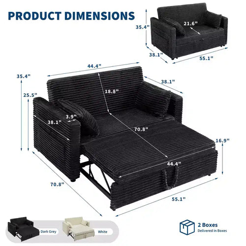 Canapé-lit convertible 55 pouces avec repose-pieds escamotable et dossier réglable, canapé peu encombrant pour petits appartements