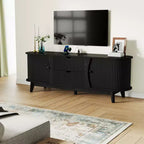 63 Mid-Century Modern TV Stand with Power Outlet - Walnut Entertainment Center with 2 Drawers and Adjustable Shelves