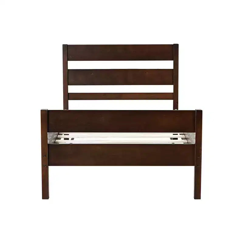 Cadre de lit plateforme double VECELO avec tête de lit à lattes horizontales, pas besoin de sommier tapissier, lit en bois pour chambre d'enfant