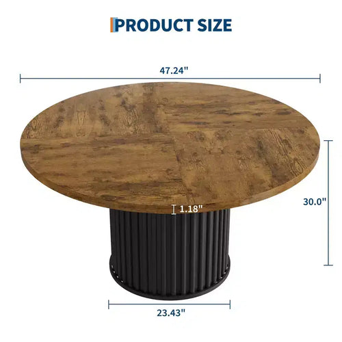 47 grande table à manger ronde pour 4-6 personnes, table de cuisine en bois avec base piédestal métallique ondulée robuste pour la maison et la salle à manger