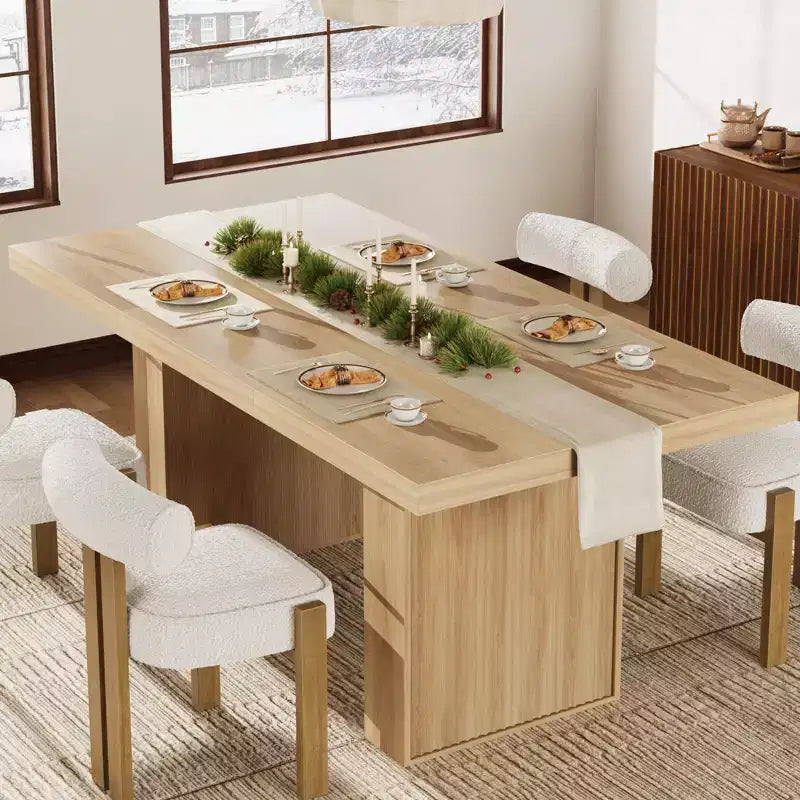Large 70.8 Dining Table w/ Fluted Legs & Storage, Modern Wood Kitchen Dinner Table for 6-8-10 People, Heavy Duty Furniture for Dining Room
