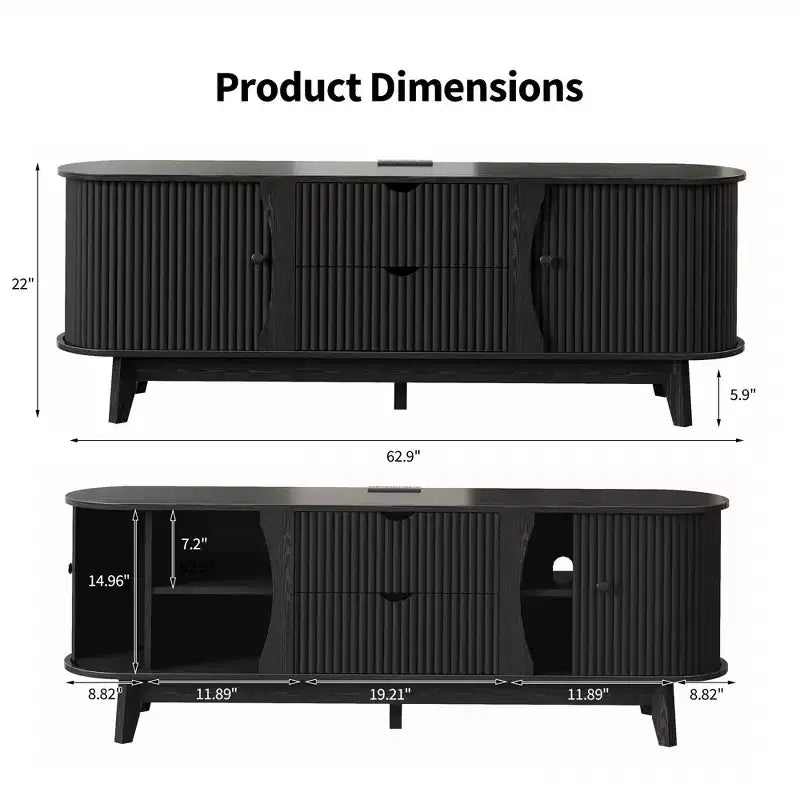 Meuble TV avec prises électriques, 2 tiroirs et 2 placards avec portes grillagées pour téléviseurs jusqu'à 70 pouces, console multimédia