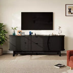 Meuble TV avec prises électriques, 2 tiroirs et 2 placards avec portes grillagées pour téléviseurs jusqu'à 70 pouces, console multimédia