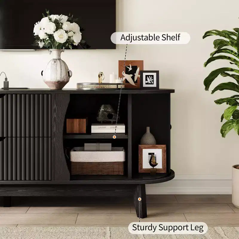 Meuble TV avec prises électriques, 2 tiroirs et 2 placards avec portes grillagées pour téléviseurs jusqu'à 70 pouces, console multimédia