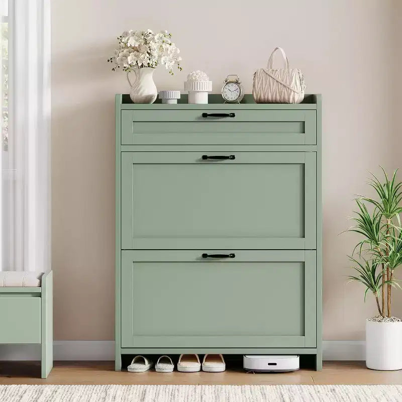 GustoWave Freestanding Shoe Storage Cabinet Organizer with 2 Flip Drawers for Entryway Hallway Living Room
