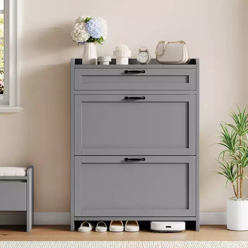 GustoWave Freestanding Shoe Storage Cabinet Organizer with 2 Flip Drawers for Entryway Hallway Living Room