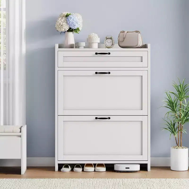 GustoWave Freestanding Shoe Storage Cabinet Organizer with 2 Flip Drawers for Entryway Hallway Living Room
