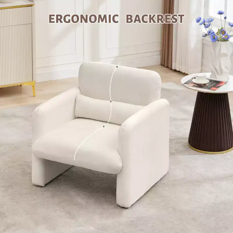 Fauteuil d'appoint moderne avec accoudoirs, canapé simple rembourré en chenille douce, chaise longue de lecture confortable avec oreiller lombaire pour salon, chambre à coucher