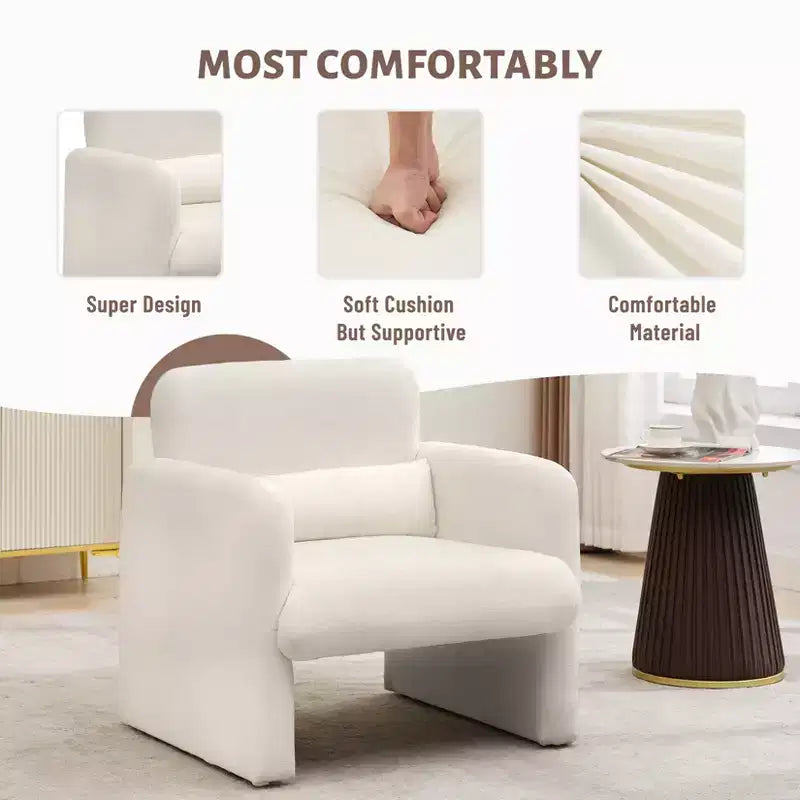 Fauteuil d'appoint moderne avec accoudoirs, canapé simple rembourré en chenille douce, chaise longue de lecture confortable avec oreiller lombaire pour salon, chambre à coucher