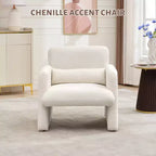 Fauteuil d'appoint moderne avec accoudoirs, canapé simple rembourré en chenille douce, chaise longue de lecture confortable avec oreiller lombaire pour salon, chambre à coucher