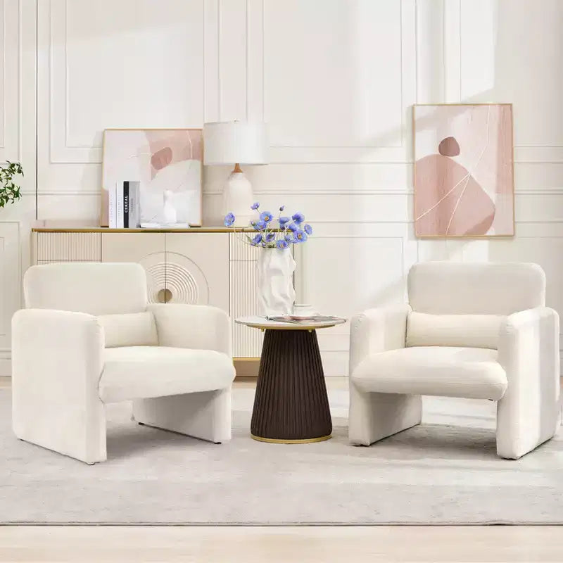 Fauteuil d'appoint moderne avec accoudoirs, canapé simple rembourré en chenille douce, chaise longue de lecture confortable avec oreiller lombaire pour salon, chambre à coucher