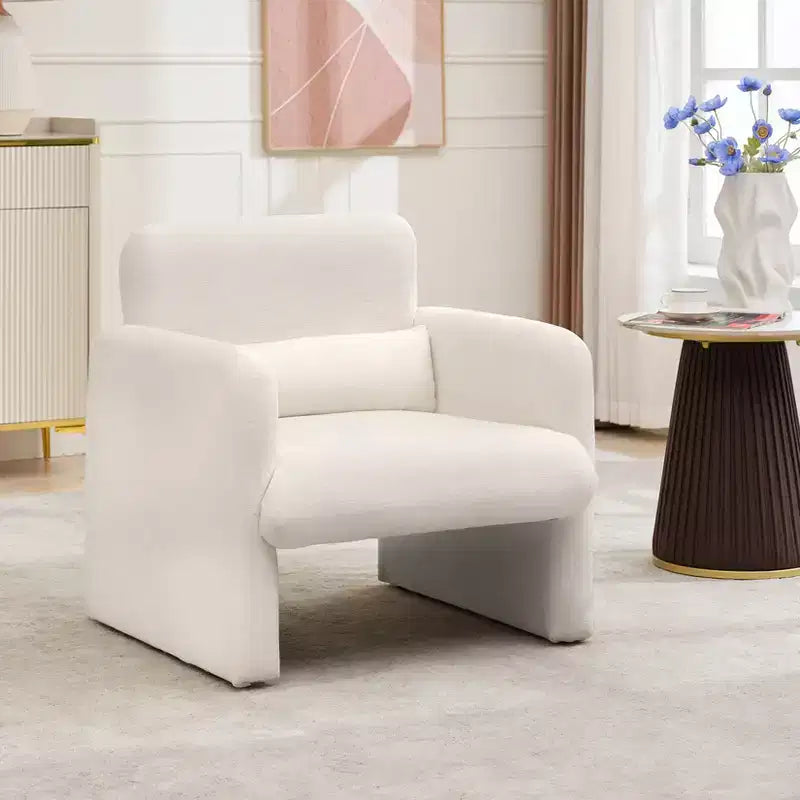 Fauteuil d'appoint moderne avec accoudoirs, canapé simple rembourré en chenille douce, chaise longue de lecture confortable avec oreiller lombaire pour salon, chambre à coucher