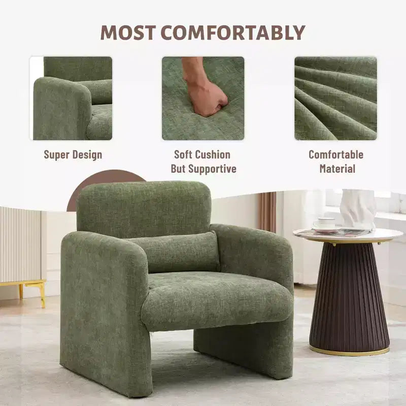Fauteuil d'appoint moderne avec accoudoirs, canapé simple rembourré en chenille douce, chaise longue de lecture confortable avec oreiller lombaire pour salon, chambre à coucher