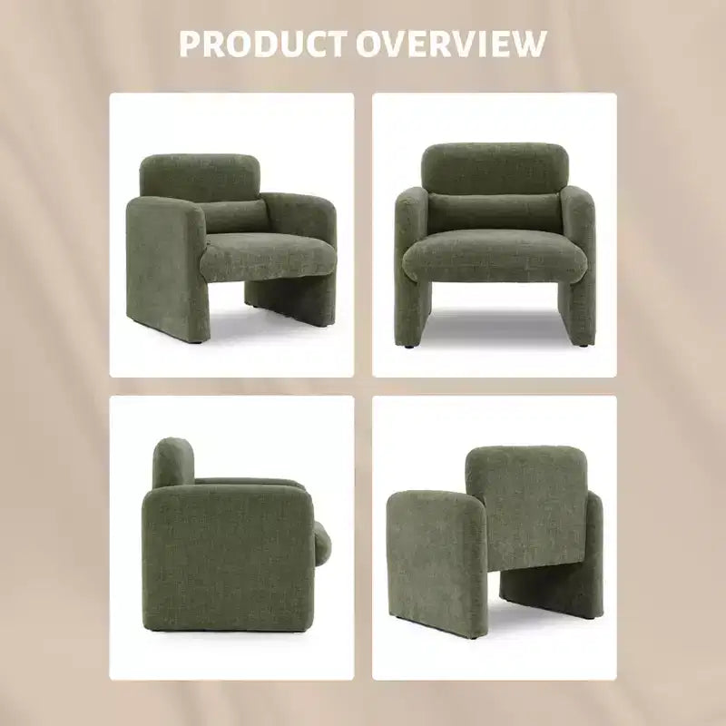 Fauteuil d'appoint moderne avec accoudoirs, canapé simple rembourré en chenille douce, chaise longue de lecture confortable avec oreiller lombaire pour salon, chambre à coucher