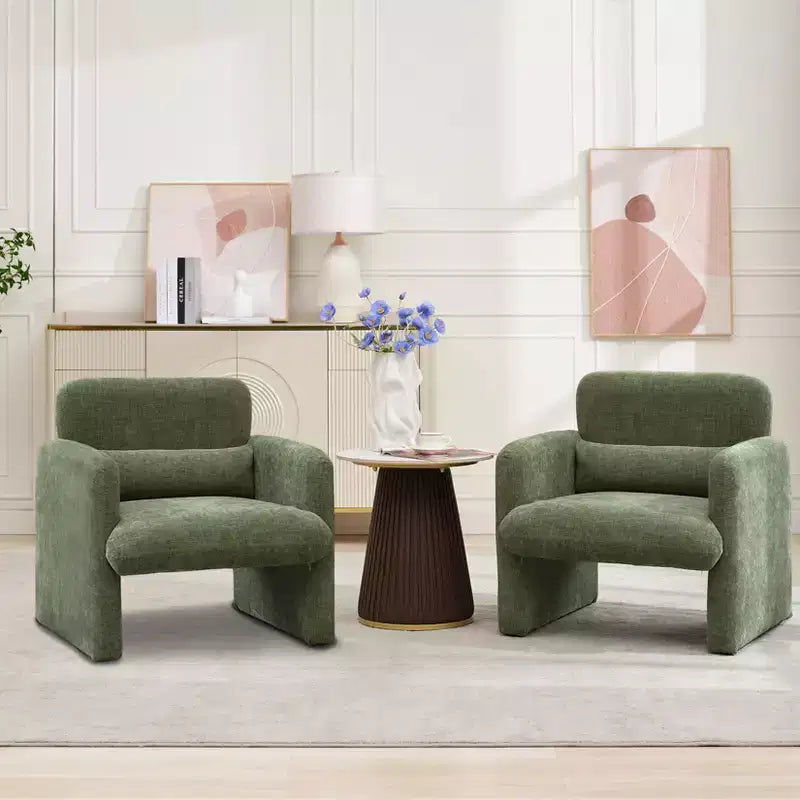 Fauteuil d'appoint moderne avec accoudoirs, canapé simple rembourré en chenille douce, chaise longue de lecture confortable avec oreiller lombaire pour salon, chambre à coucher