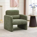 Fauteuil d'appoint moderne avec accoudoirs, canapé simple rembourré en chenille douce, chaise longue de lecture confortable avec oreiller lombaire pour salon, chambre à coucher