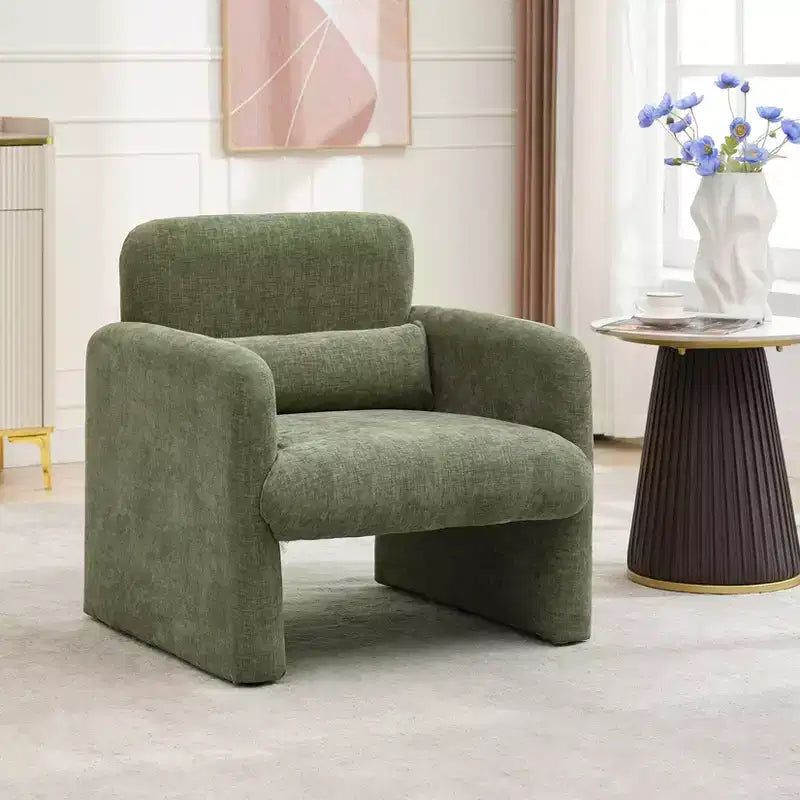 Fauteuil d'appoint moderne avec accoudoirs, canapé simple rembourré en chenille douce, chaise longue de lecture confortable avec oreiller lombaire pour salon, chambre à coucher