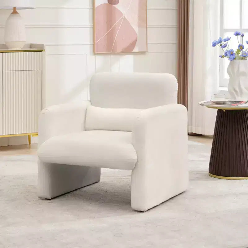 Modern Accent Chair with Arms, Soft Chenille Upholstered Single Sofa, Comfortable Reading Lounge Chair with Waist Pillow for Living Room, Bedroom