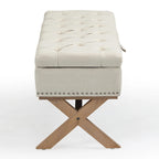 Banc de rangement de 89 cm, banc de rangement en lin capitonné avec espace de rangement