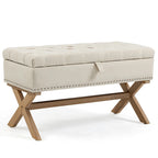 Banc de rangement de 89 cm, banc de rangement en lin capitonné avec espace de rangement