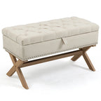 Banc de rangement de 89 cm, banc de rangement en lin capitonné avec espace de rangement