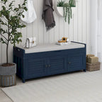 Banc de rangement en bois avec 3 portes persiennes et boîte de rangement à rabat, banc à chaussures d'entrée avec étagères réglables
