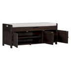 Banc de rangement en bois avec 3 portes persiennes et boîte de rangement à rabat, banc à chaussures d'entrée avec étagères réglables