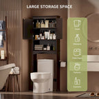 Meuble de rangement WC au-dessus des toilettes avec étagère réglable et portes doubles, étagère de toilettes autoportante en bois plus haute