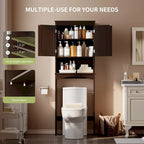 Meuble de rangement WC au-dessus des toilettes avec étagère réglable et portes doubles, étagère de toilettes autoportante en bois plus haute