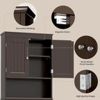 Meuble de rangement WC au-dessus des toilettes avec étagère réglable et portes doubles, étagère de toilettes autoportante en bois plus haute