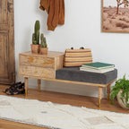Banc moderne à 2 tiroirs avec assise coussinée - 109 cm (L) x 38 cm (P) x 53 cm (H) - 109Lx38Px53H