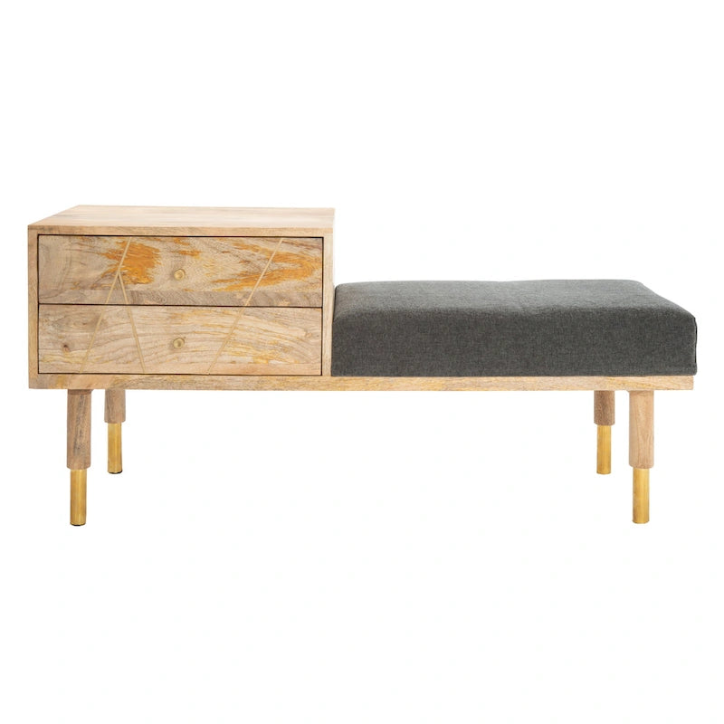 Banc moderne à 2 tiroirs avec assise coussinée - 109 cm (L) x 38 cm (P) x 53 cm (H) - 109Lx38Px53H