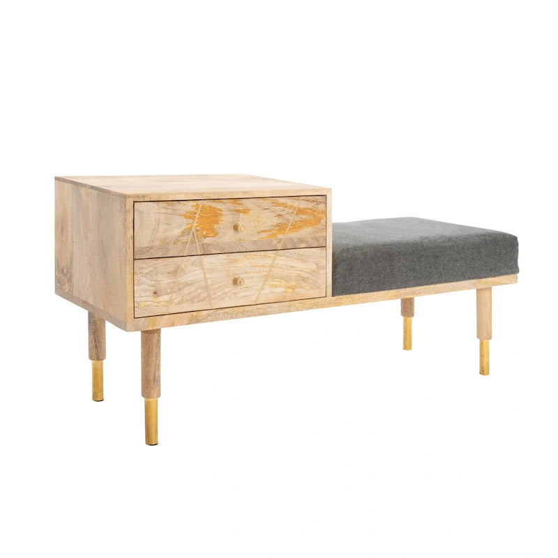Banc moderne à 2 tiroirs avec assise coussinée - 109 cm (L) x 38 cm (P) x 53 cm (H) - 109Lx38Px53H