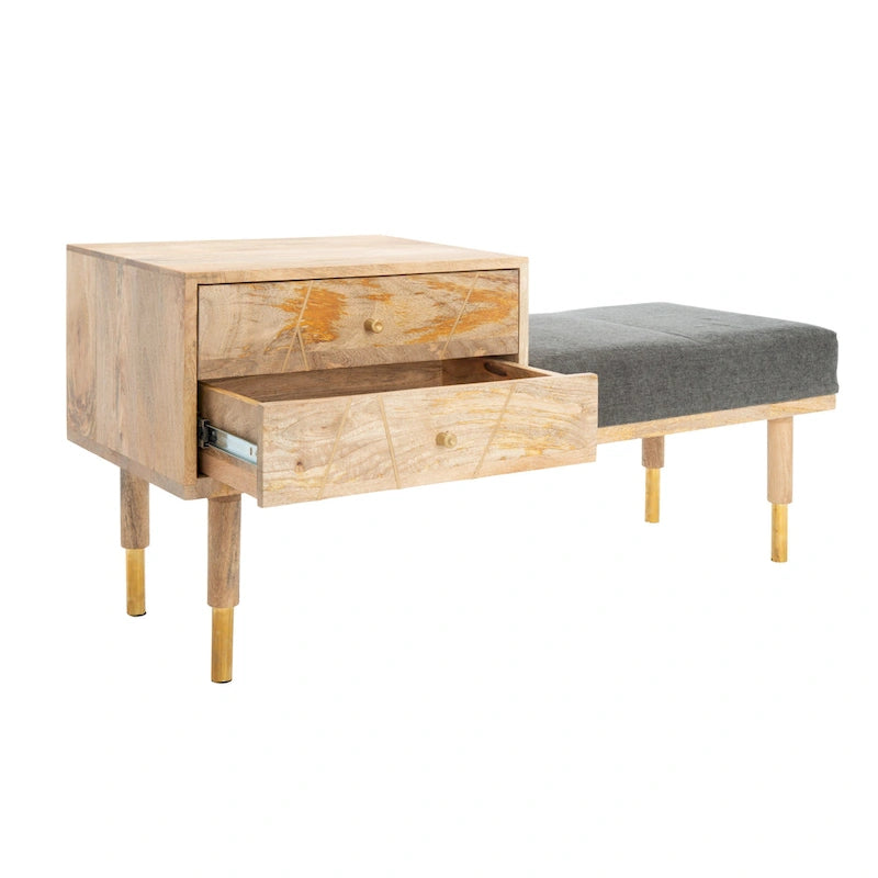 Banc moderne à 2 tiroirs avec assise coussinée - 109 cm (L) x 38 cm (P) x 53 cm (H) - 109Lx38Px53H