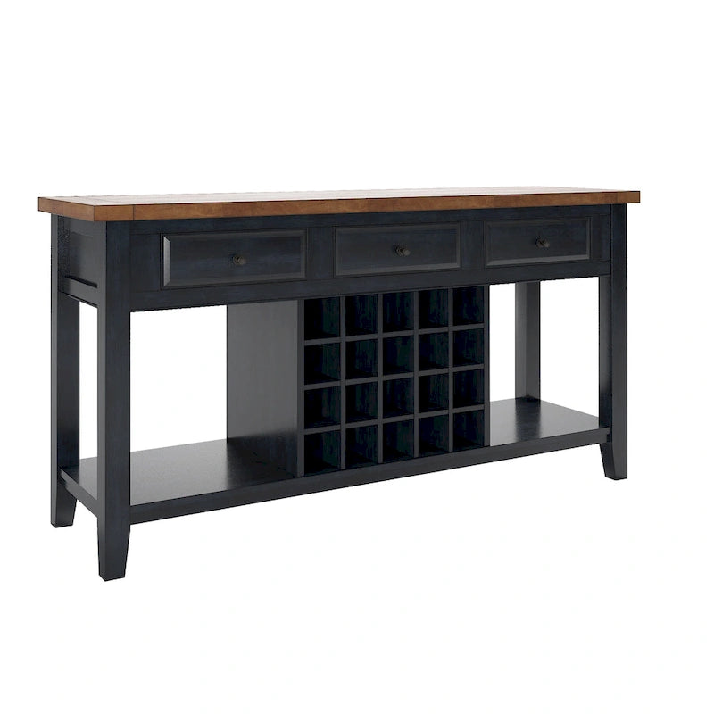 Buffet de service bicolore avec casier à vin en bois | Chêne/Noir/Antique | 20 bouteilles