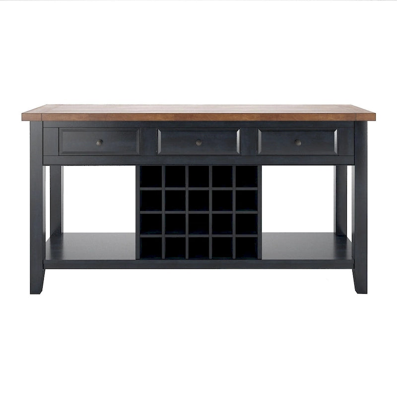 Buffet de service bicolore avec casier à vin en bois | Chêne/Noir/Antique | 20 bouteilles