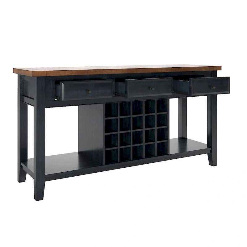 Buffet de service bicolore avec casier à vin en bois | Chêne/Noir/Antique | 20 bouteilles