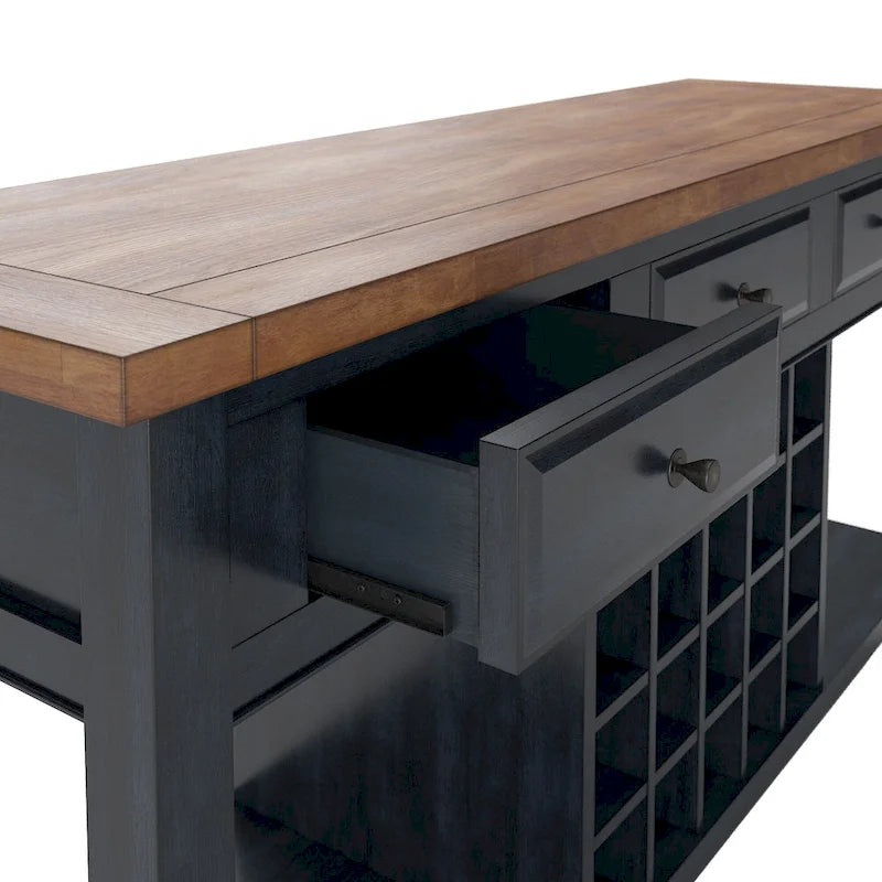 Buffet de service bicolore avec casier à vin en bois | Chêne/Noir/Antique | 20 bouteilles