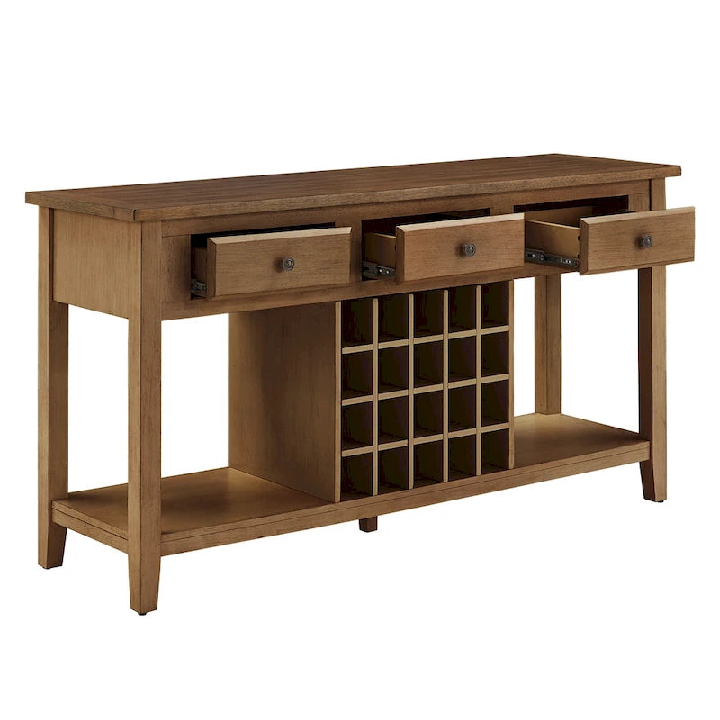 Buffet de service bicolore avec casier à vin en bois | Chêne/Noir/Antique | 20 bouteilles
