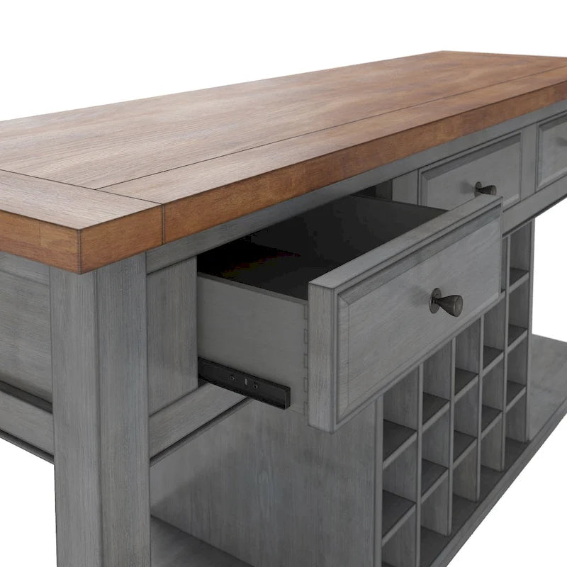 Buffet de service bicolore avec casier à vin en bois | Chêne/Noir/Antique | 20 bouteilles