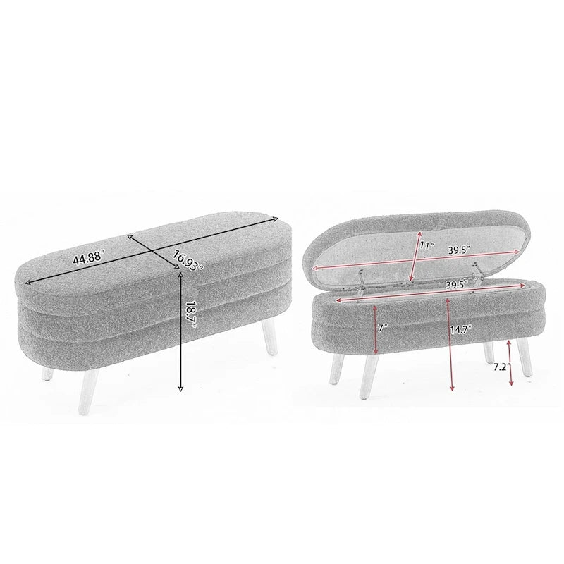Banc de rangement pour chambre à coucher avec pieds en bois