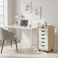 Adeptus Original Roll Cart, Solid Wood, 6 Drawer Narrow Roll Cart, Natural and White