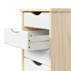 Chariot de rangement original, en bois massif, étroit, à 6 tiroirs, naturel et blanc