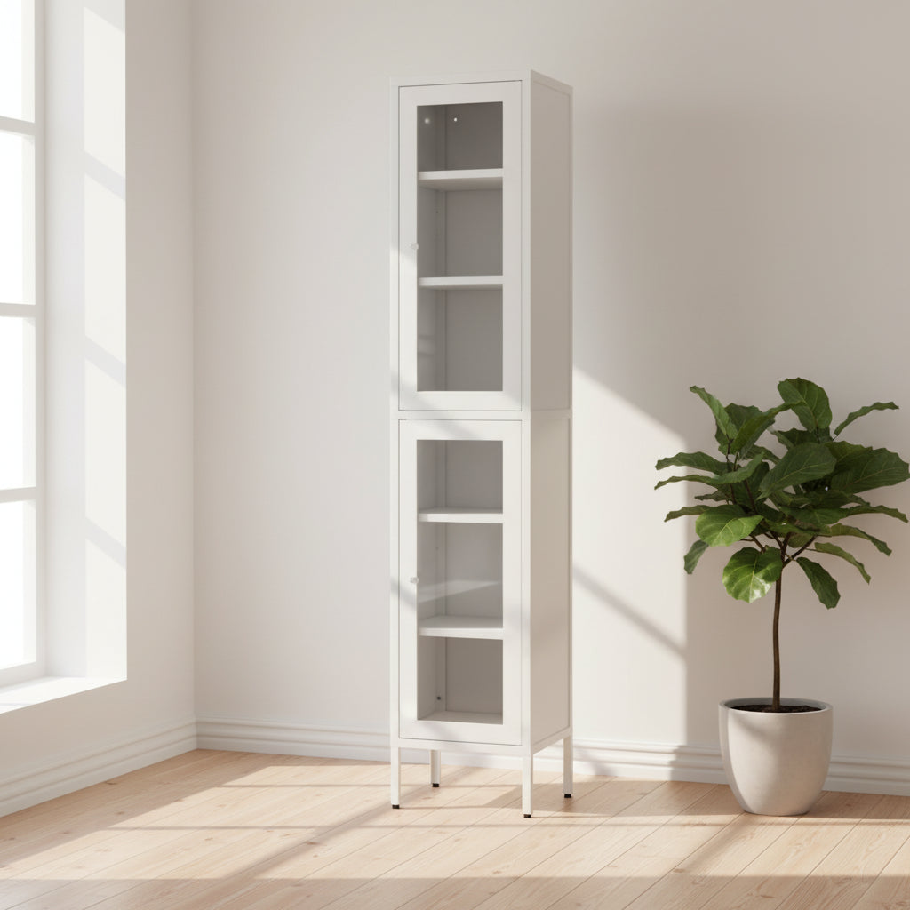 Avish 71-inch White Two Clear Door Metal Cabinet