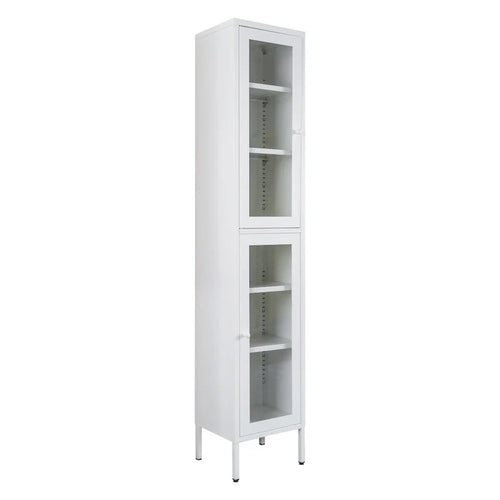 71-inch White Two Clear Door Metal Cabinet