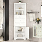 Meuble haut de salle de bain triangulaire blanc avec 3 tiroirs et étagères réglables, en MDF avec finition peinte