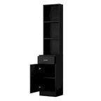 Meuble de Coiffeur sur Pied MDF Noir 5 Compartiments 1 Tiroir 1 Porte